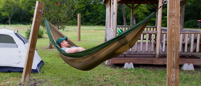 a person using a hammock 